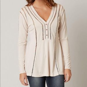 Red by BKE crochet inset cream long sleeve top.